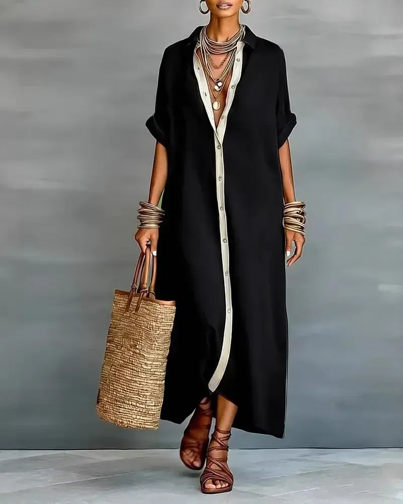 Abito chemisier elegante con collo a revers drappeggiato