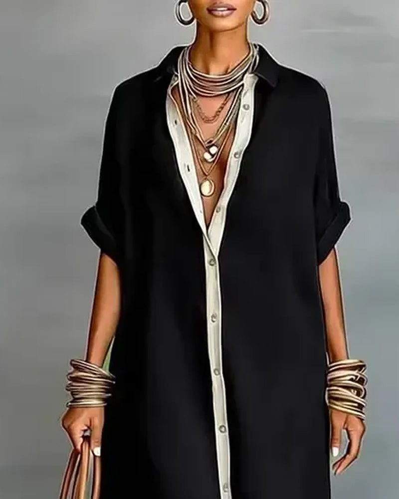 Abito chemisier elegante con collo a revers drappeggiato