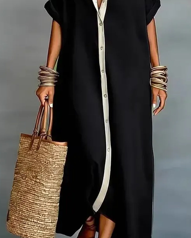 Abito chemisier elegante con collo a revers drappeggiato