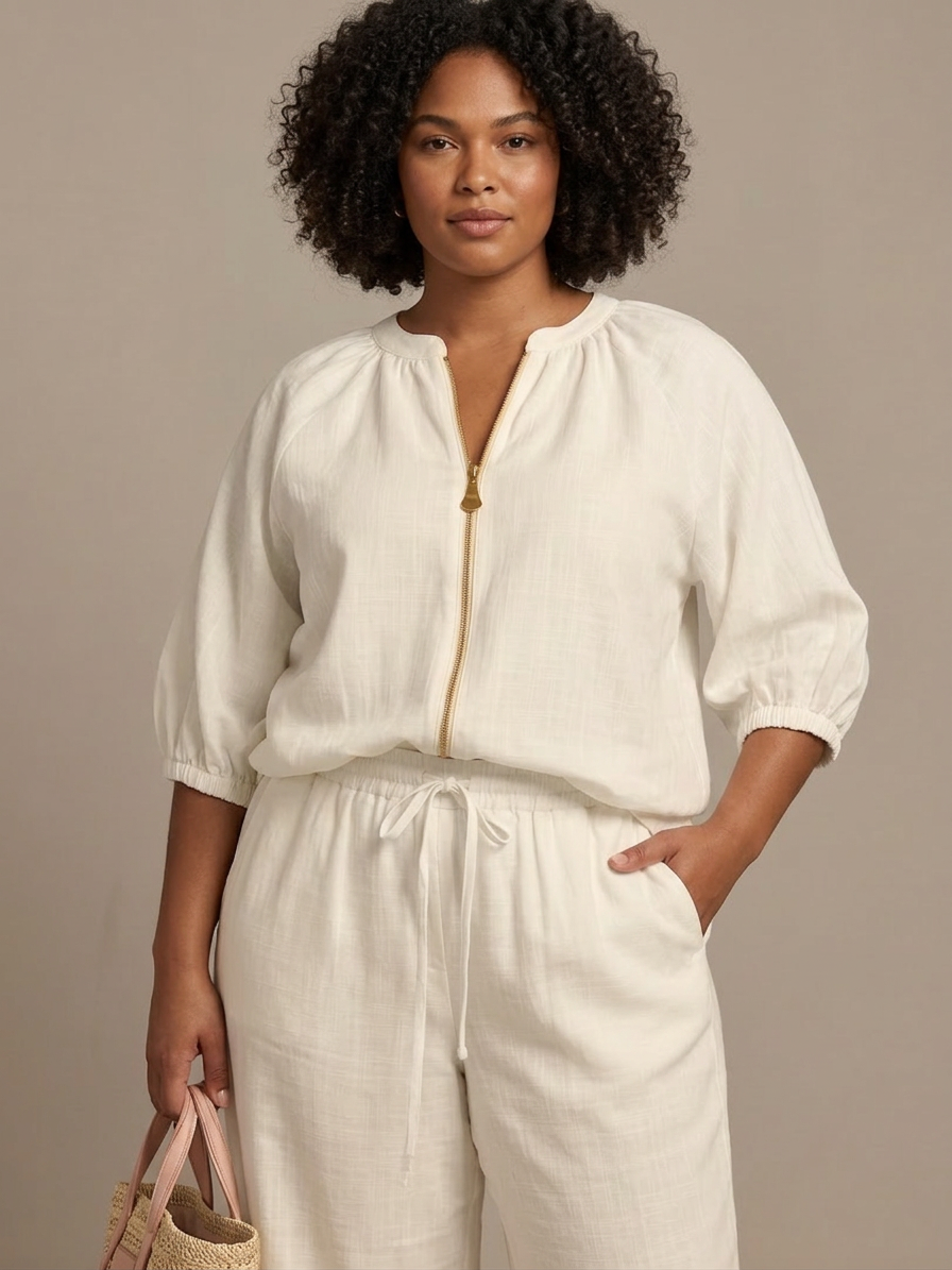 Natalia | Completo Top Palloncino con Zip e Pantaloni Ampi