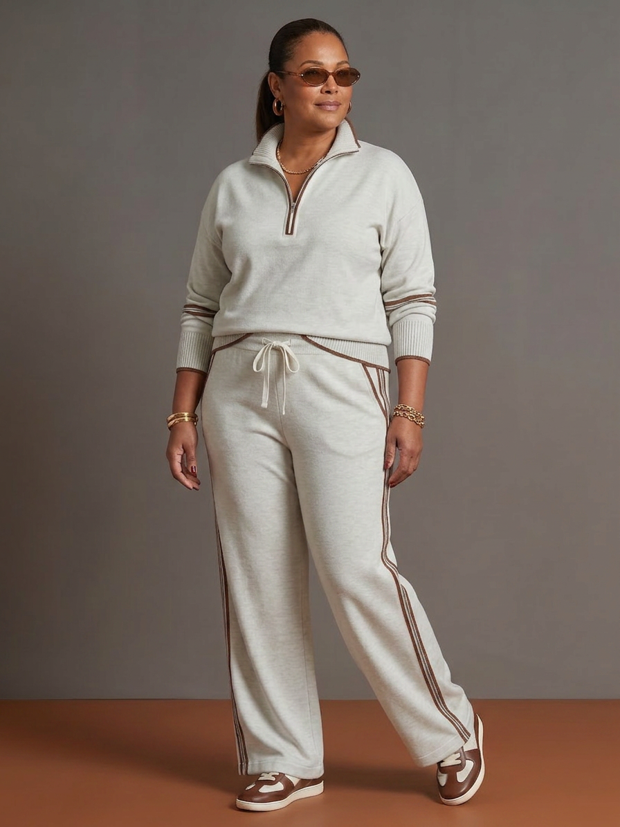 Rain | Set Manica Lunga con Collo Zip e Pantaloni a Righe