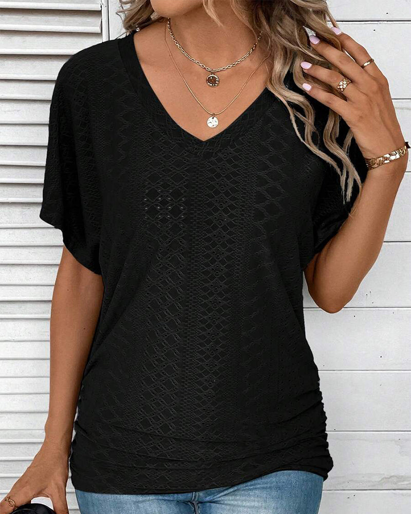 T-shirt con scollo a V tinta unita casual