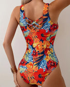 Costume da bagno intero scollo rotondo spalline larghe motivo floreale