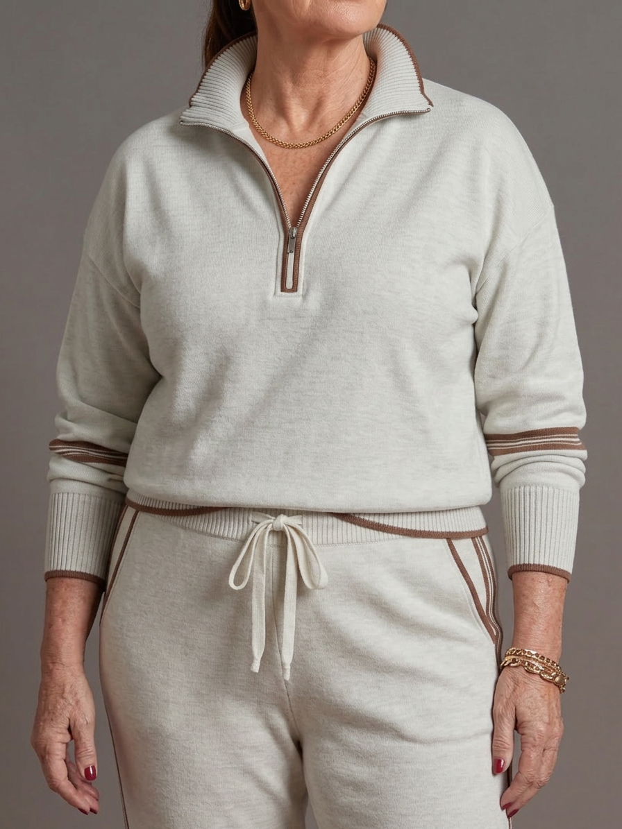 Rain | Set Manica Lunga con Collo Zip e Pantaloni a Righe