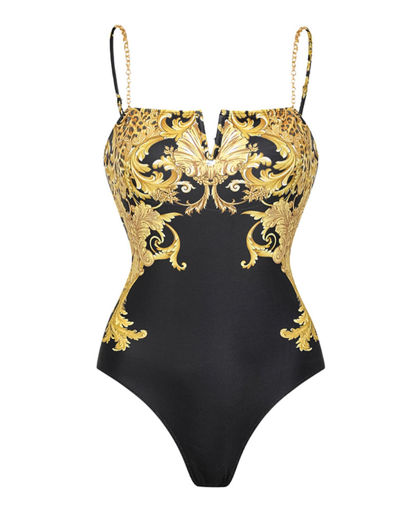 Costume da bagno vintage a rete stampato protezione solare