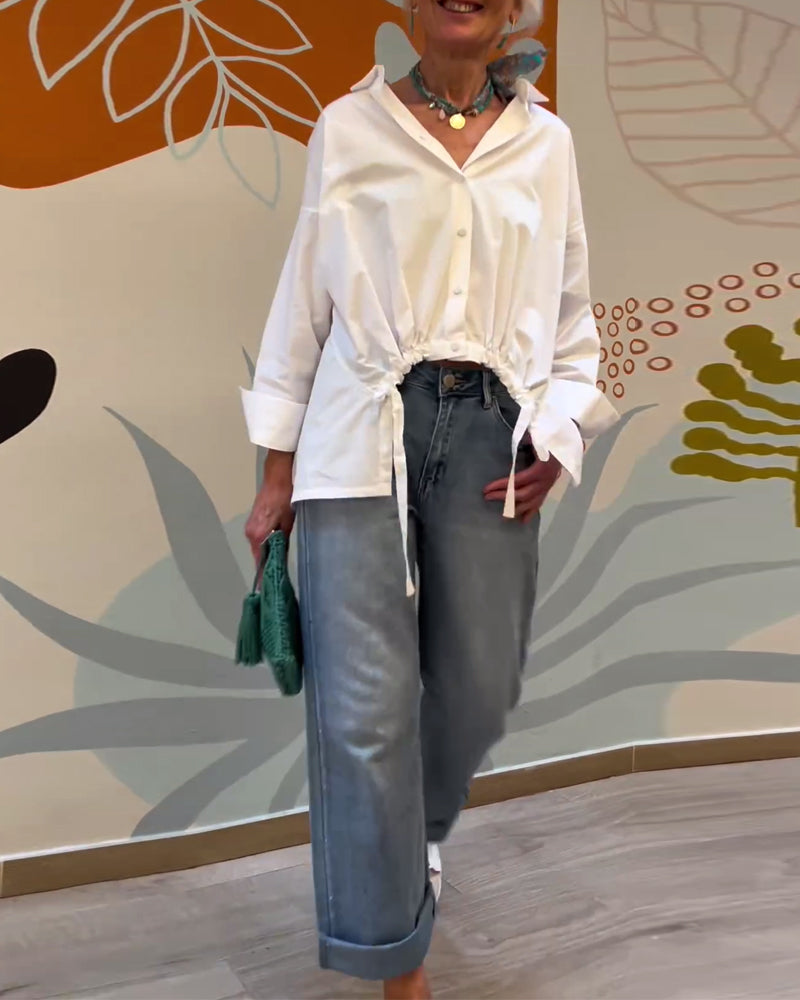 Top a revers in tinta unita stile suburbano