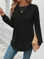T-shirt girocollo a maniche lunghe tinta unita