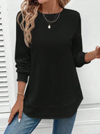 T-shirt girocollo a maniche lunghe tinta unita
