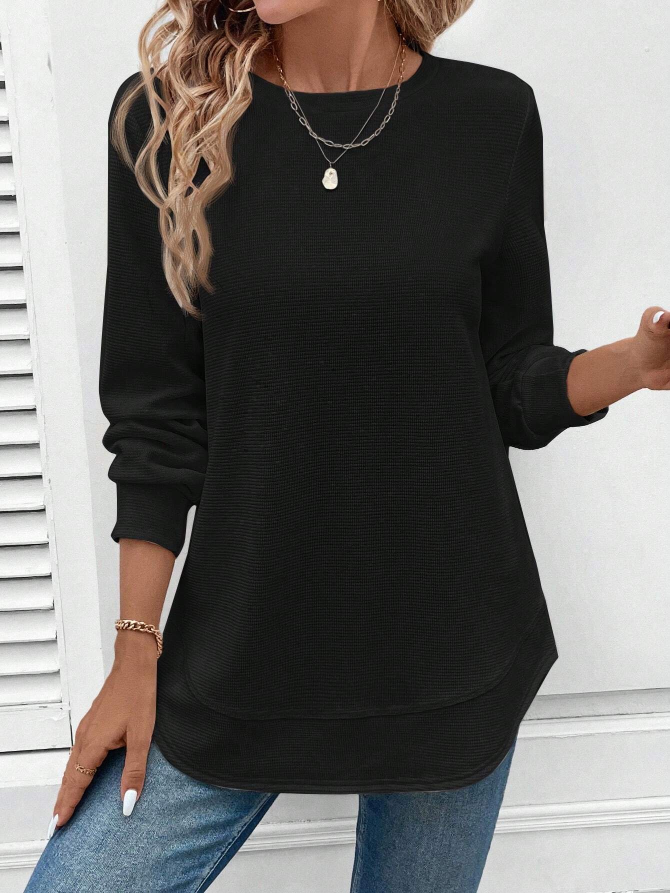 T-shirt girocollo a maniche lunghe tinta unita