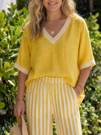 Wren | Completo Tuta Scollo a V a Contrasto e Pantaloni a Righe