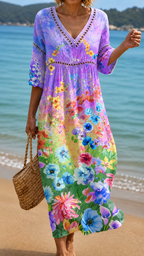 Ornella | Vestito da Spiaggia con Fiori Vivaci
