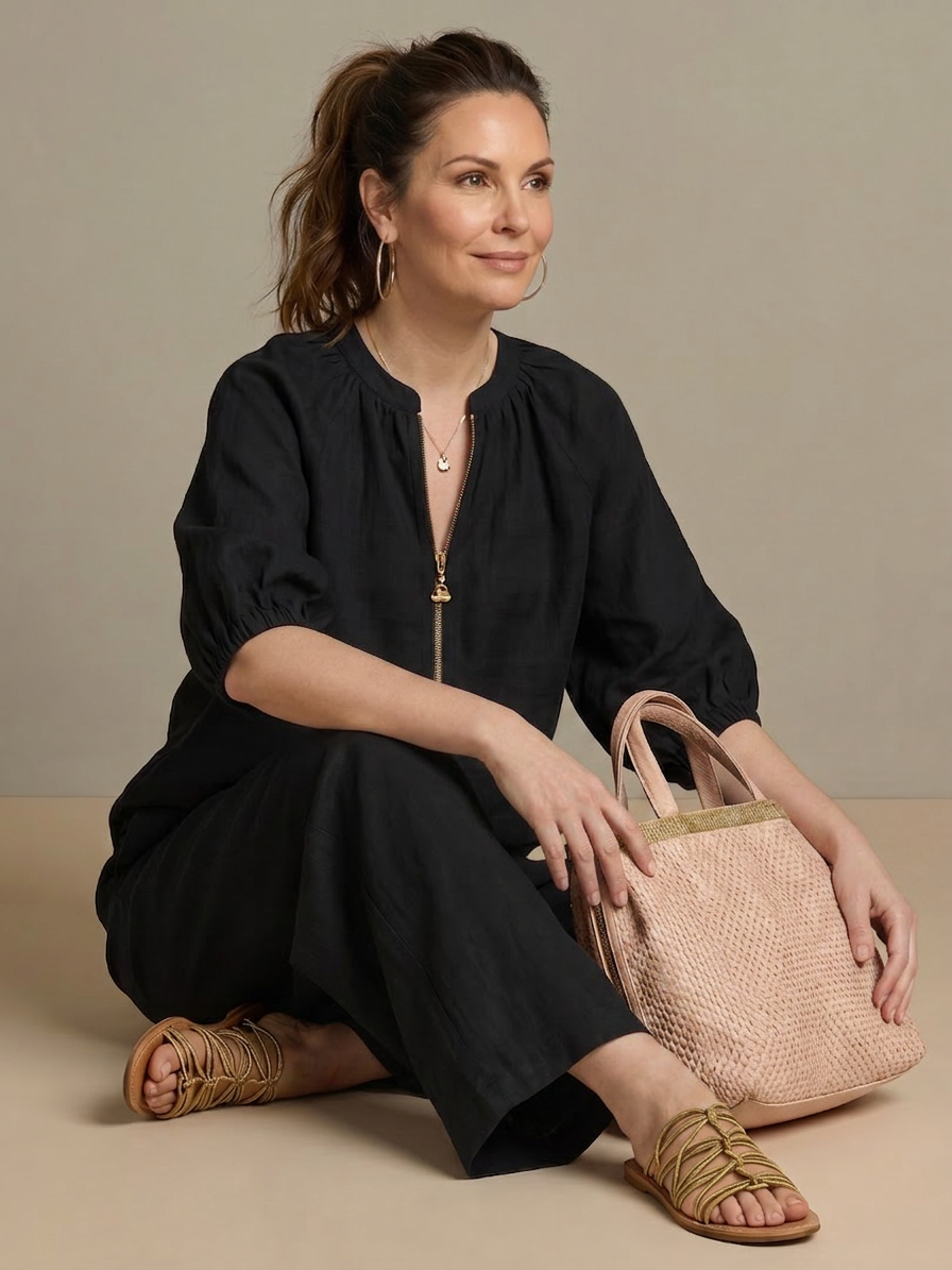 Natalia | Completo Top Palloncino con Zip e Pantaloni Ampi