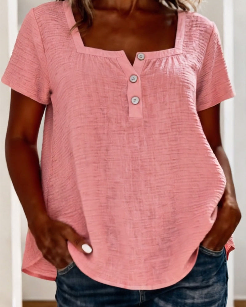 T-shirt testurizzato scollo quadrato manica corta
