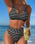 Bikini a coste bianco e nero a righe