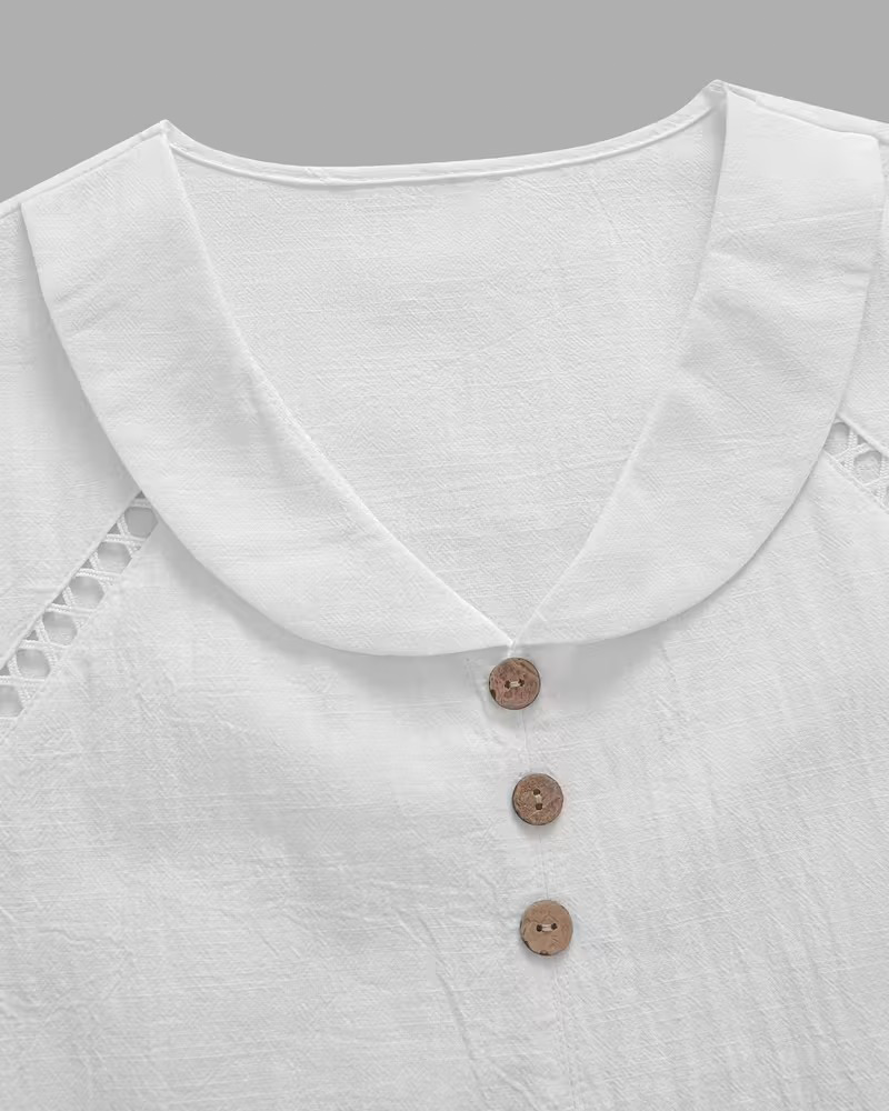Blusa scollo tondo manica corta colletto Peter Pan