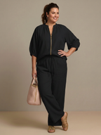 Natalia | Completo Top Palloncino con Zip e Pantaloni Ampi