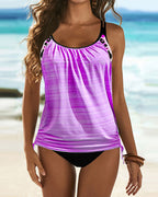 Tankini con stampa leopardata e scollo rotondo