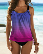 Tankini con stampa leopardata e scollo rotondo