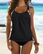 Tankini con stampa leopardata e scollo rotondo