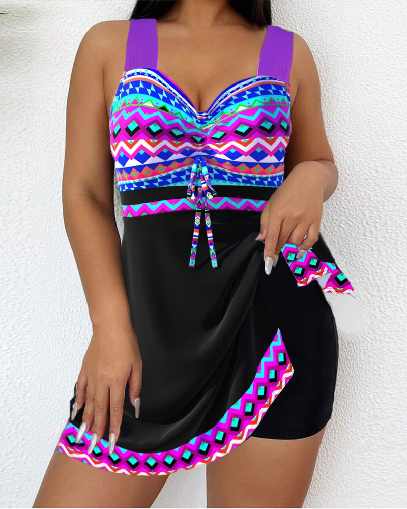 Costume da bagno con coulisse e stampa a righe