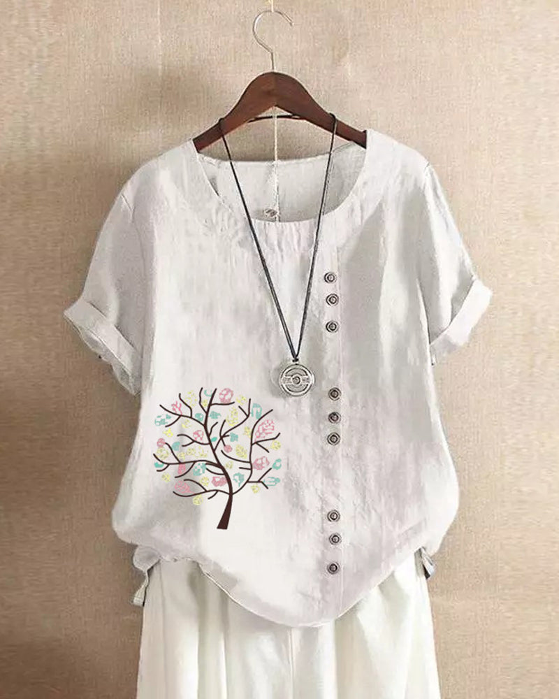 T-shirt girocollo stampato con foglie