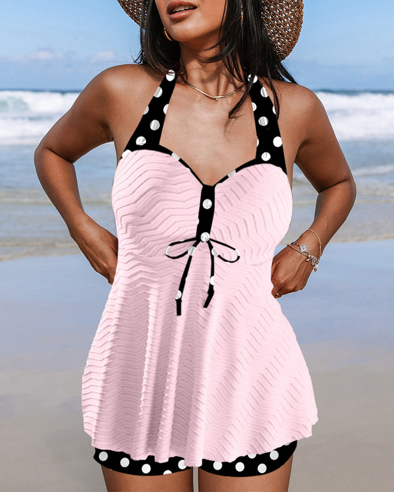 Costume da bagno tankini a pois a costine
