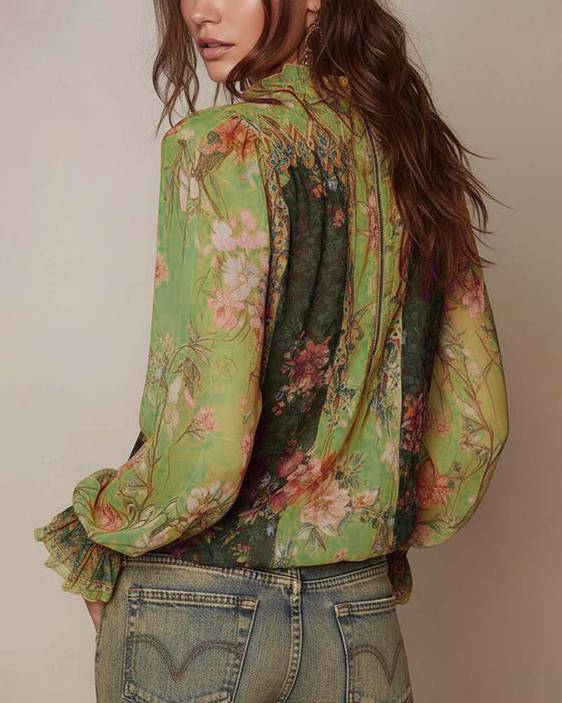 Camicetta mezza zip con stampa floreale