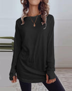 Top a maniche lunghe a tinta unita casual