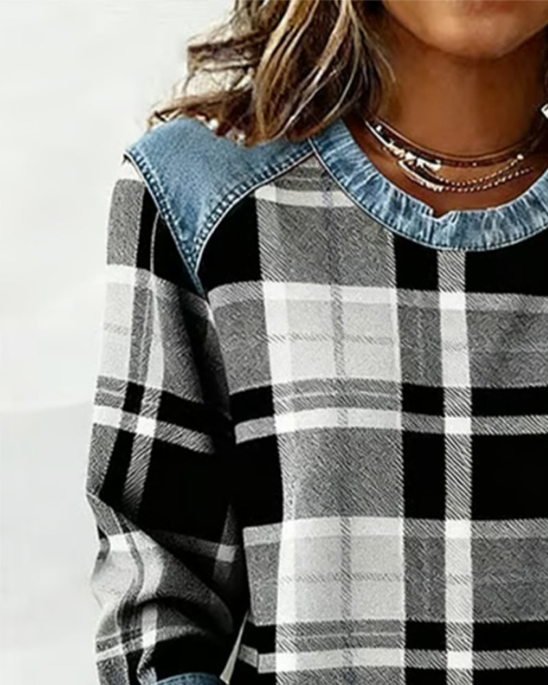 Felpa di Tendenza con Motivo Patchwork a Quadri