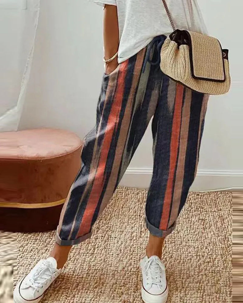 Pantaloni casual da donna in cotone e lino