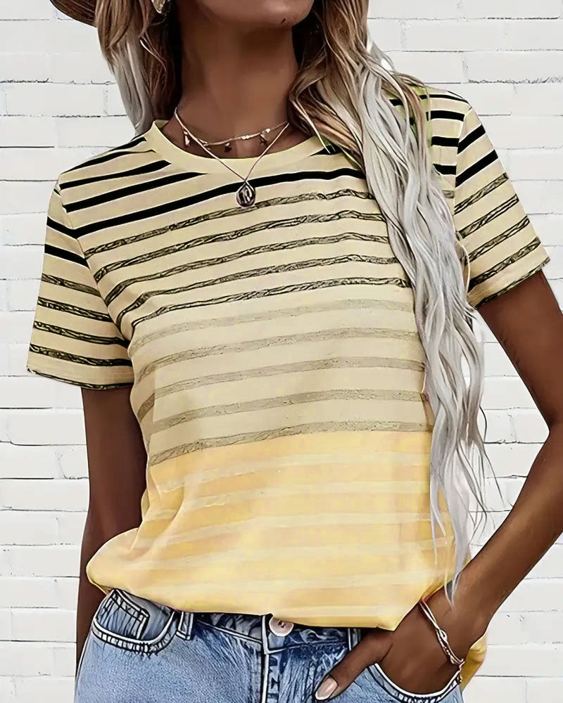 T-Shirt Girocollo A Maniche Corte A Righe