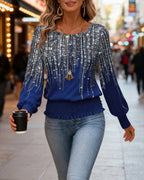 Maglia di tendenza a maniche lunghe con scollo rotondo