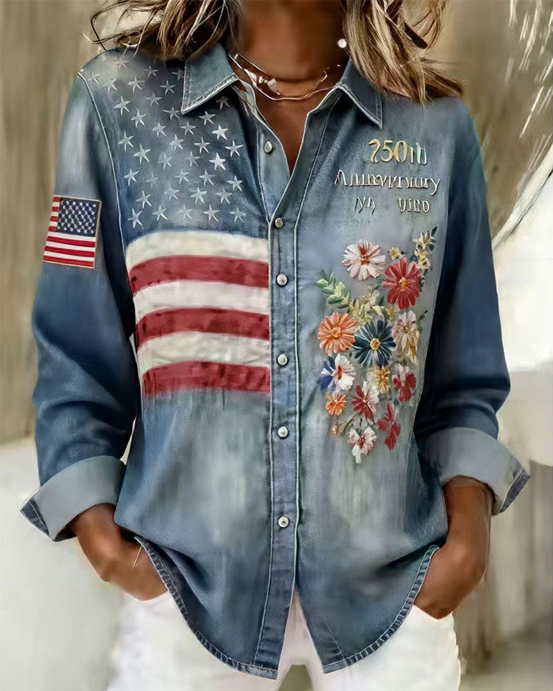 Camicia con colletto abbattuto e stampa