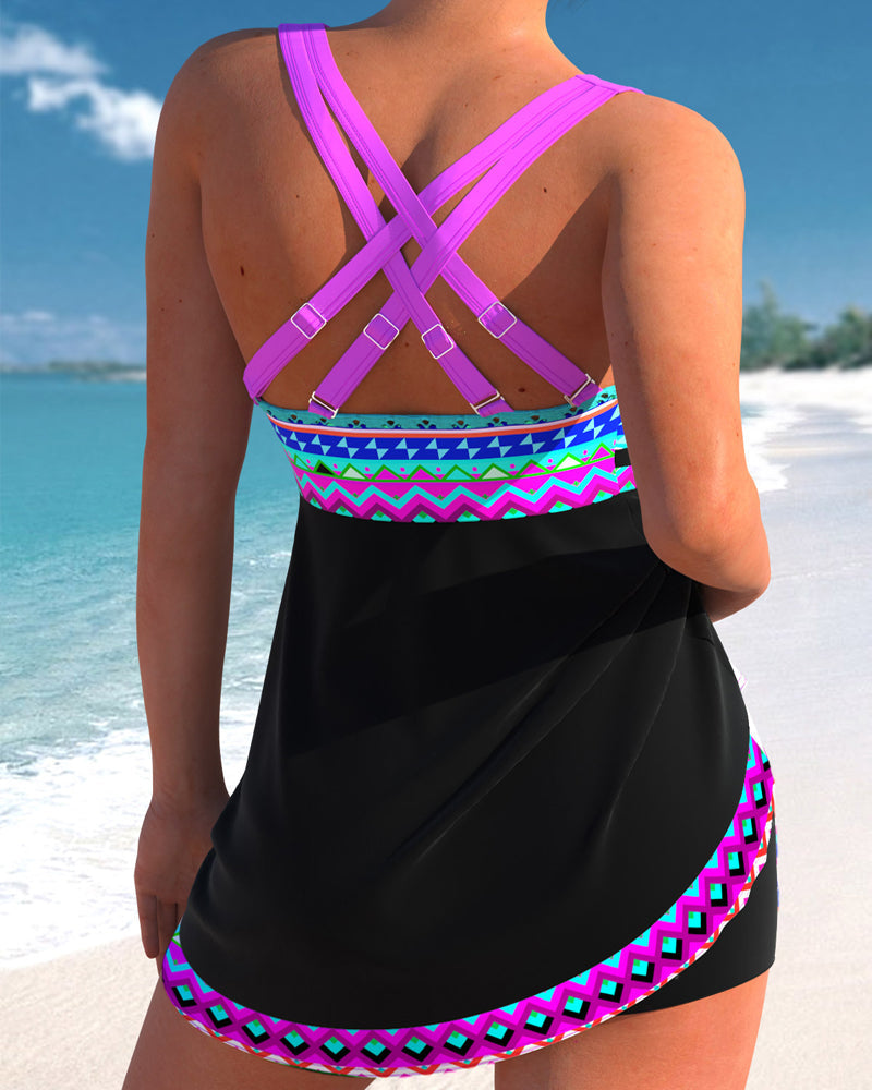 Costume da bagno con coulisse e stampa a righe