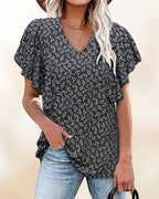 Camicia plissettata a maniche corte e scollo a V