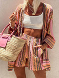 Set due pezzi top largo e shorts con stampa motivo astratto fashion