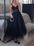 Squisito Abito Midi Svasato in Tulle a Pois con Busto a Cuore Perfetto