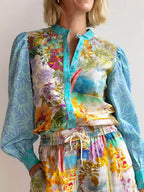 Set Camicia a Maniche Lunghe e Pantaloncini in Lino con Stampa Classica Unica