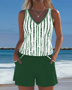 Costume da bagno casual a due pezzi con scollo a V e stampa a tasche