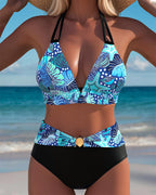 Bikini sexy con reggiseno stampato allacciato al collo