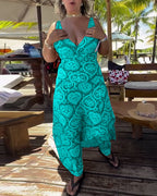 Costume da Bagno Senza Spalline con Stampa a Cuori per Vacanze