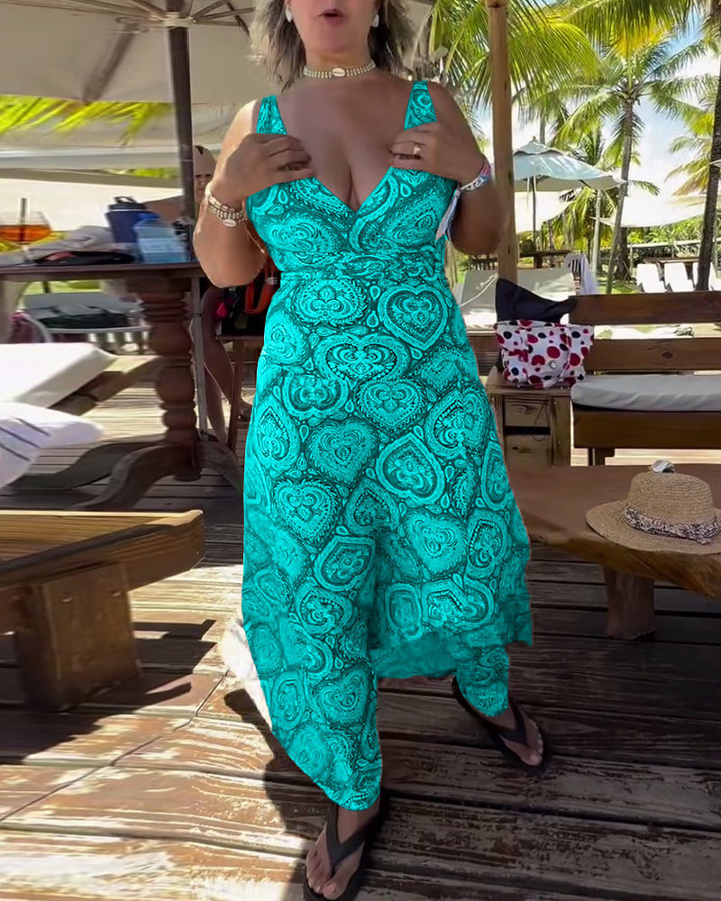 Costume da Bagno Senza Spalline con Stampa a Cuori per Vacanze