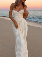 Abito lungo plissettato elegante senza spalline