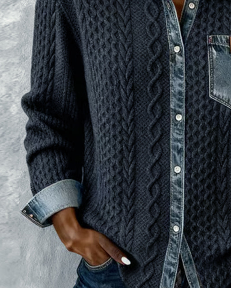 Camicia di jeans a maniche lunghe con patchwork