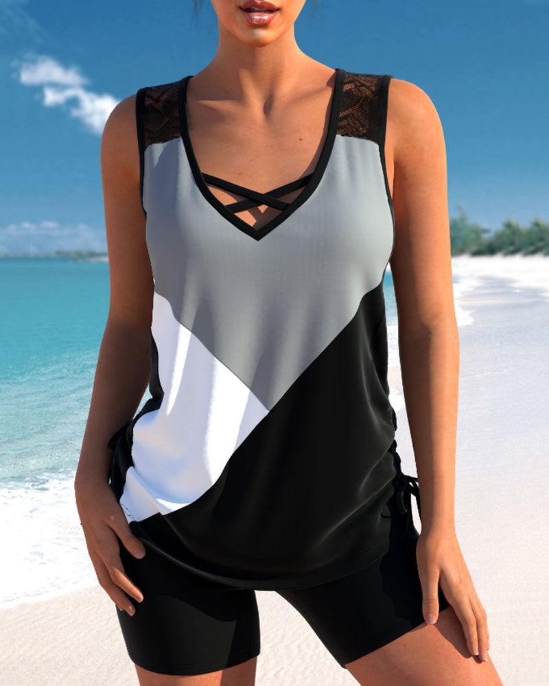 Tankini con stampa a blocchi di colore