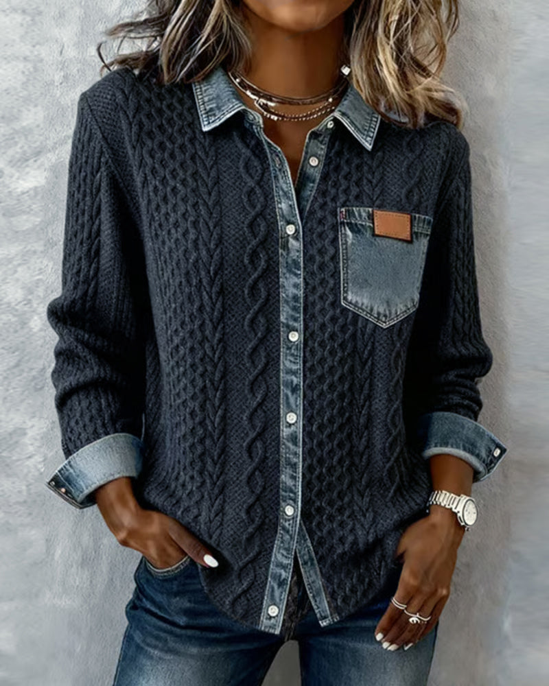 Camicia di jeans a maniche lunghe con patchwork