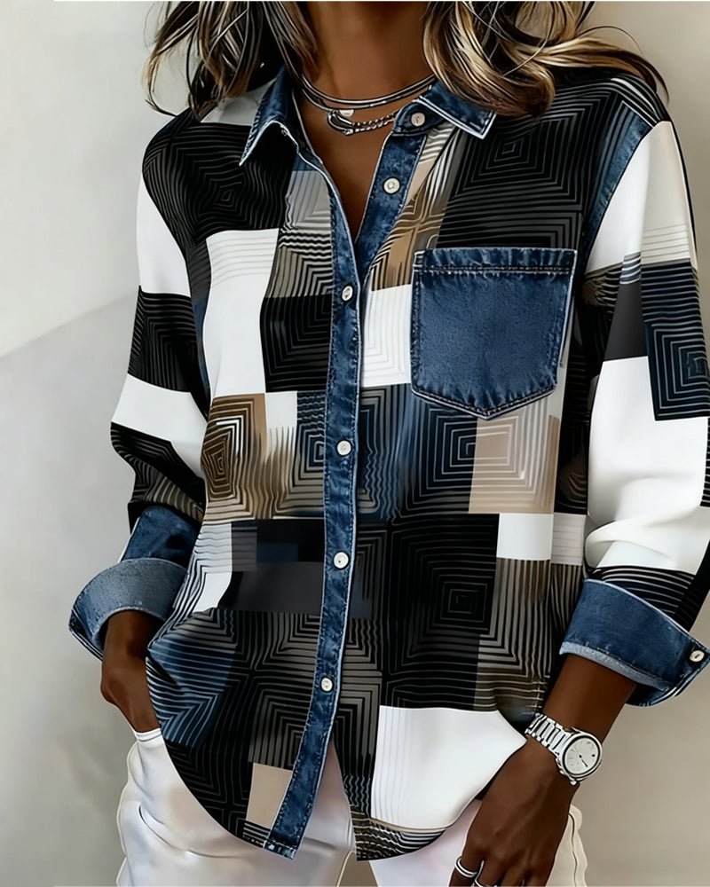 Camicia Color Block con risvolto alla moda