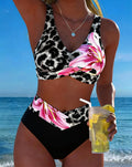 Bikini Leopardato Stampa Floreale Colore a Contrasto
