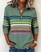 Felpa con mezza zip e strisce arcobaleno alla moda