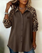 Camicia con colletto a revers, abbottonata, stampa leopardata